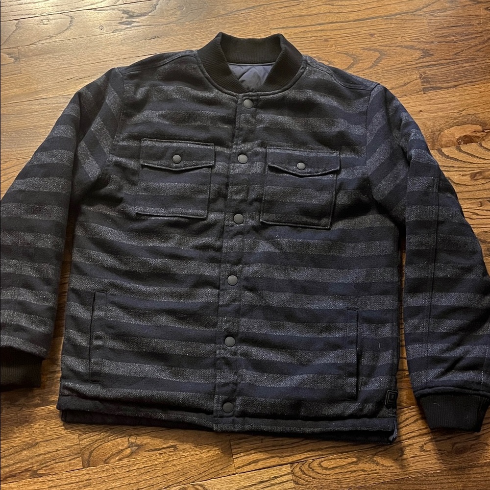 Roark Revival The Douglas Quilted Black Reversible Striped Flannel Bomber Jacket